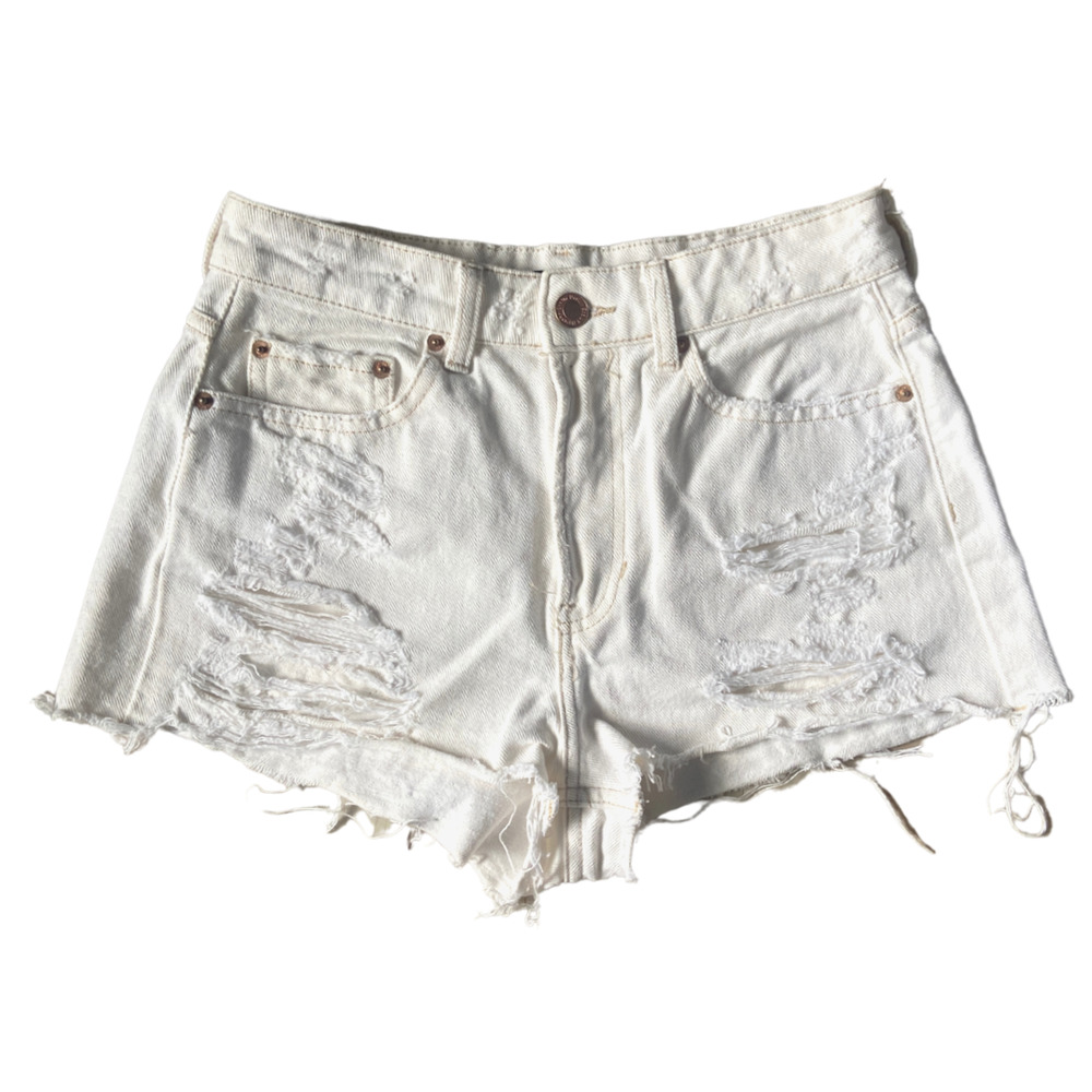BERSHKA High Waist Distressed Cut Off Denim Shorts